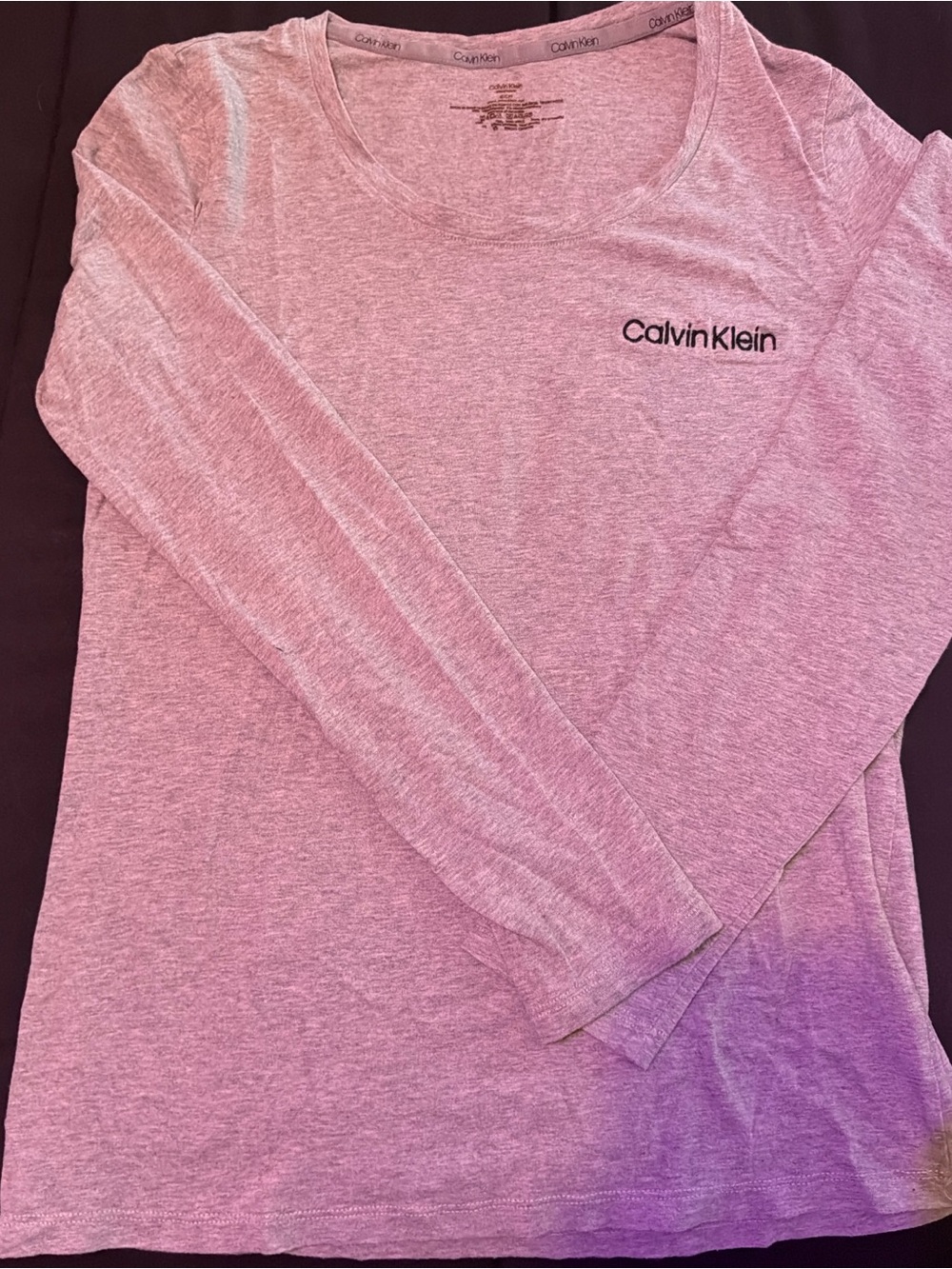 Calvin Klein Long-Sleeve Scoop Neck Top in Heather Pink with Purple Ombre
